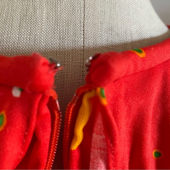 Vintage Leslie J bright red floral flower ruffle top maxi dress S Hawaiian - Picture 6 of 14